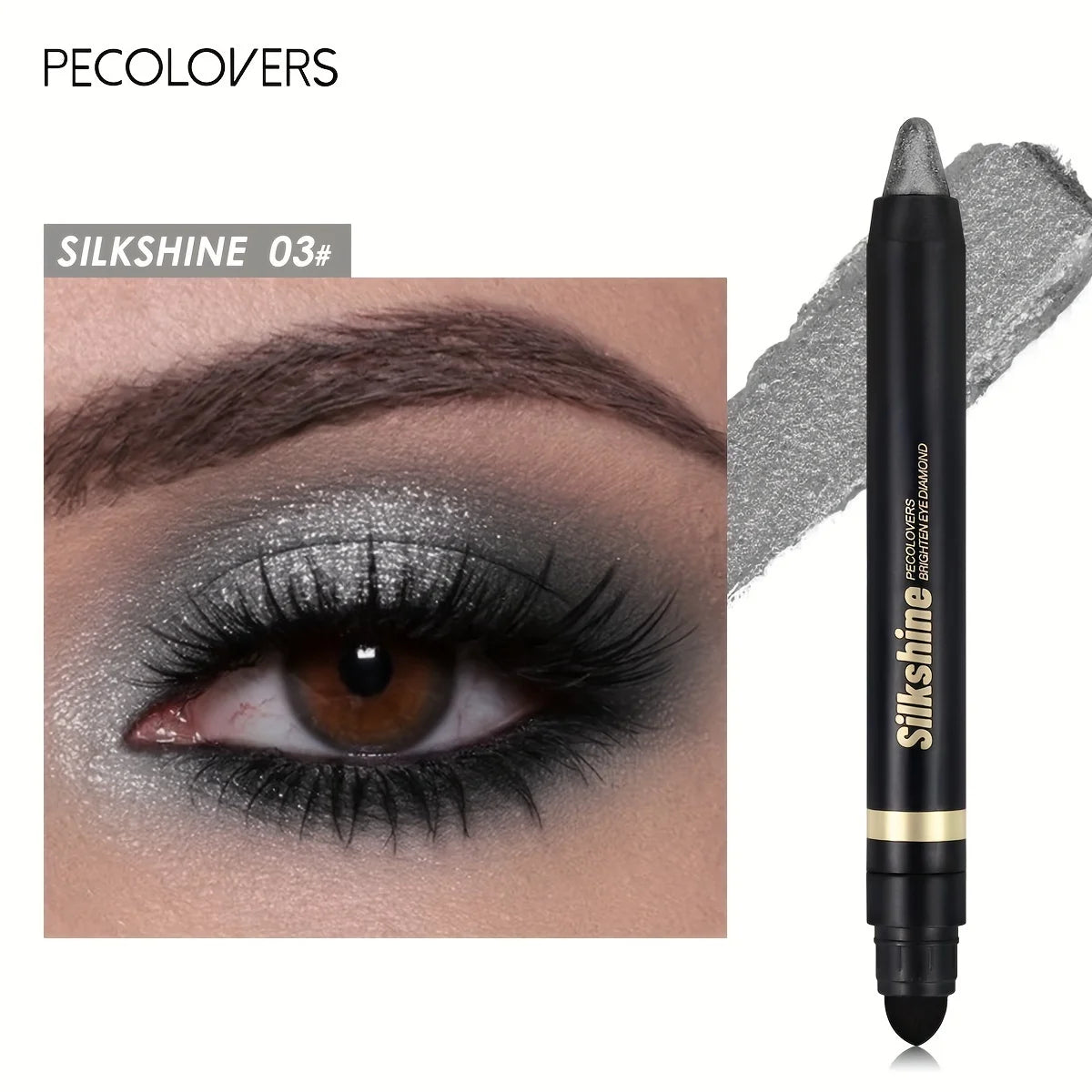 PECOLOVERS Champagne Brown Metallic Eyeshadow Stick - Waterproof, Long-Lasting Glitter Highlighter & Brightening Pencil Crayon