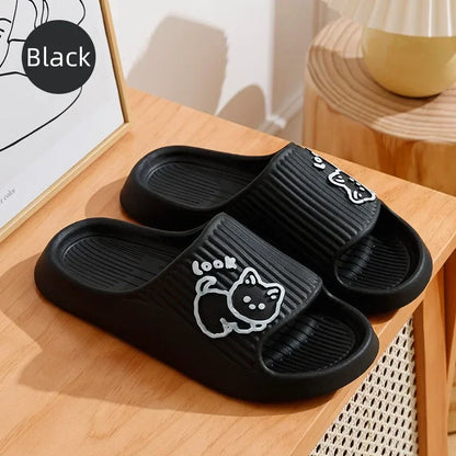 Summer Women Slippers Bath Thick Platform Non-Slip Home Cat Cartoon Flip Flops Beach Sandals Ladies Slides Indoor Outdoor