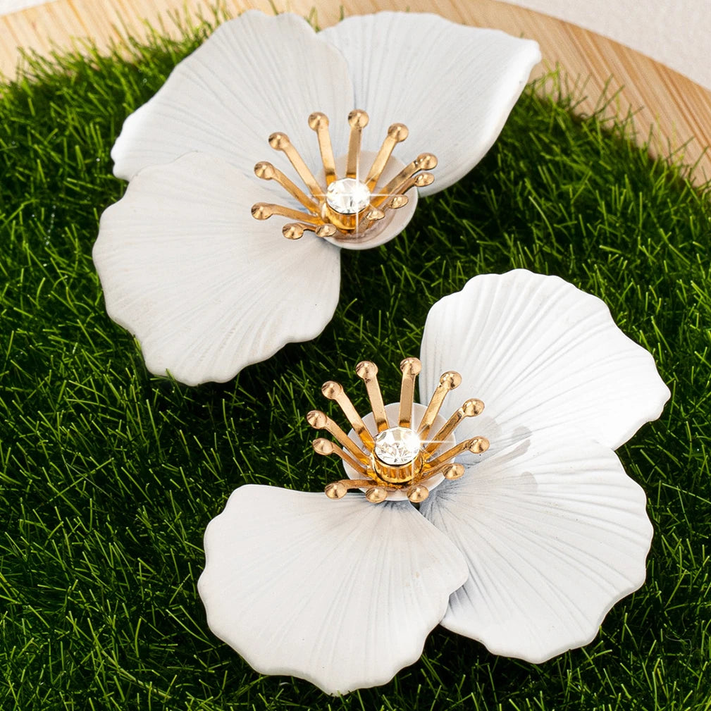 Luxury Rhinestone Lacquered Flower Earrings