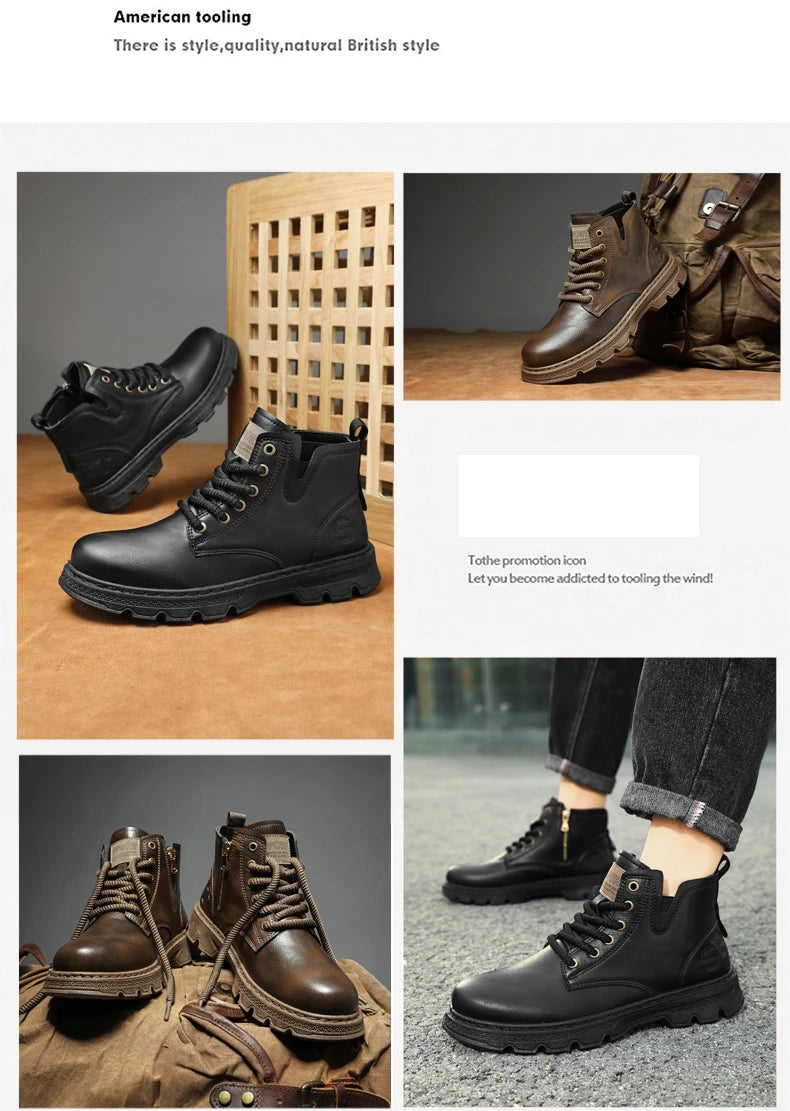 New MEN'S BOOTS with Retro Style Leather Boots,