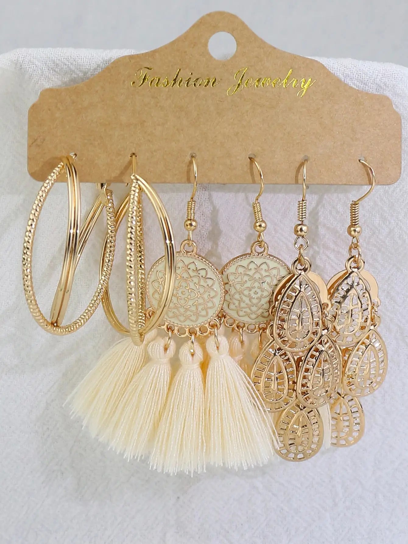 Trendy Versatile Golden Circle Fashionable White Tassel Shell Earrings&Earstuds Combination For Women