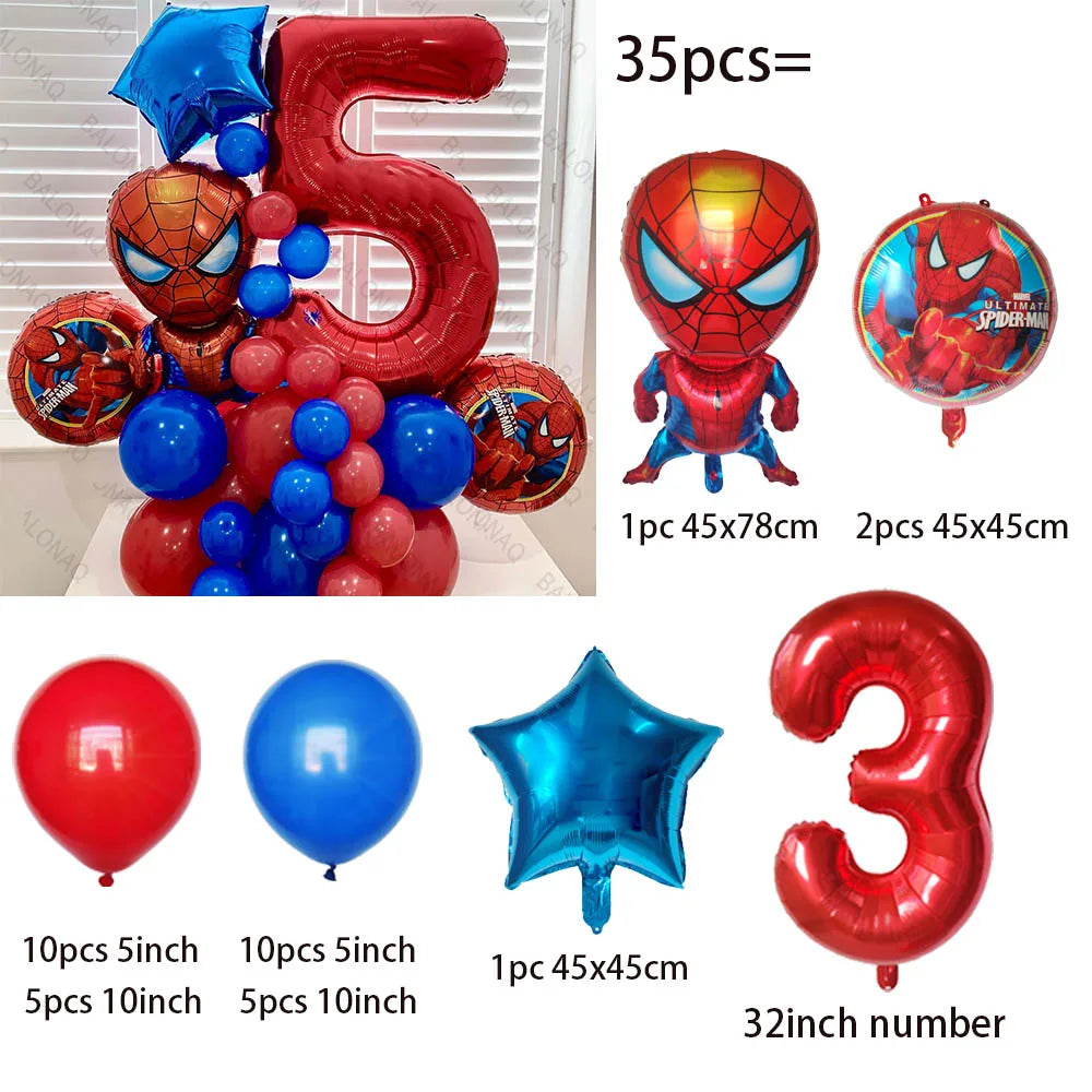 35pcs Spiderman Party Balloons Blue Red Latex Ballon Kids Boy Super Hero Theme