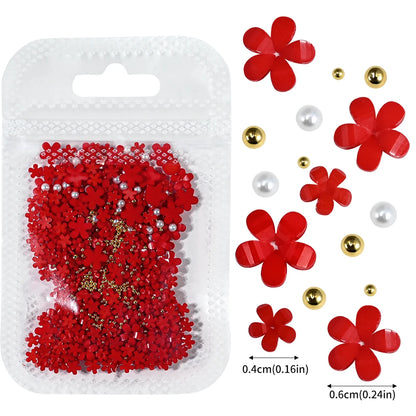 5G (450pcs) White Pink Blossom Spring Acrylic Flower Nail Rhinestones Mixed Pearl Beads 3D Floral Nail Gems White Resin Nail Par