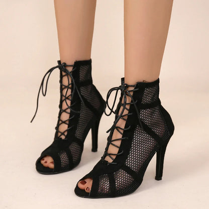 High Heels Hollow Mesh Sandals Women