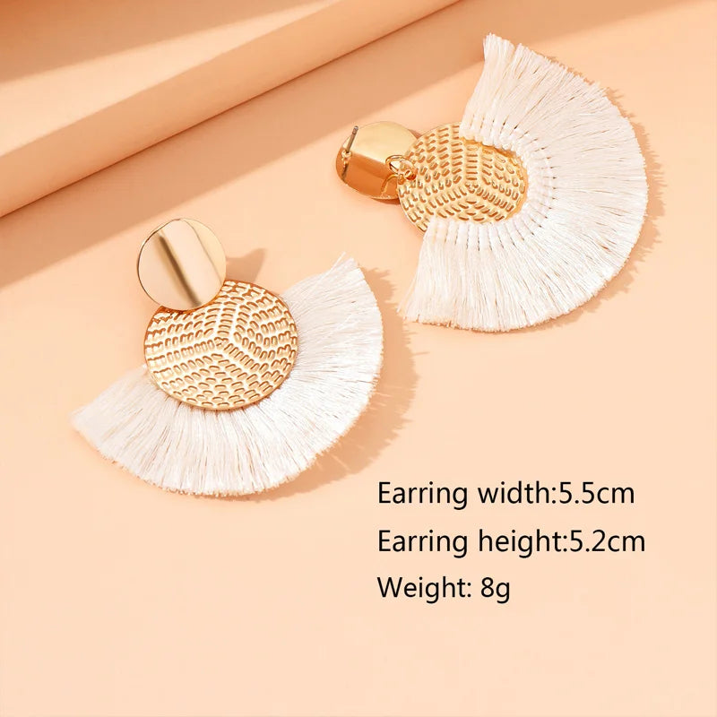 Fashion Bohemian Big Tassel Dangle White Fringe Female Earrings