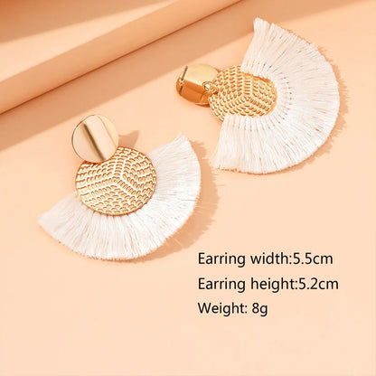 Fashion Bohemian Big Tassel Dangle White Fringe Female Earrings