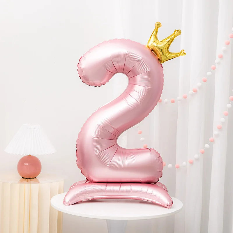 42inch Crown Decor Pink Aluminum Foil Digital Balloon Number Balloon For Birthday Party