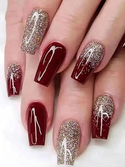 ARTAUG 24pcs Glossy Pink Press On Nails Medium Square Fake Nail Elegantstyle False Nail Full Cover Fake Nail For Stylish Women