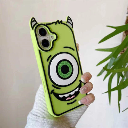 3D Cartoon Big Eyes Mike Phone Case For iPhone 16 So Cute Monster Cover for iPhone 15 14 13 Pro Max Funny Cases