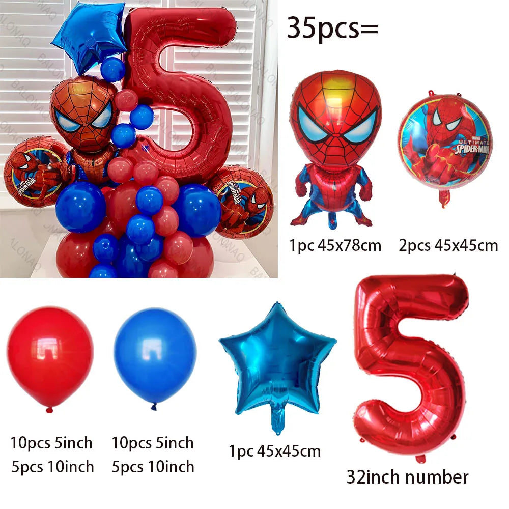 35pcs Spiderman Party Balloons Blue Red Latex Ballon Kids Boy Super Hero Theme