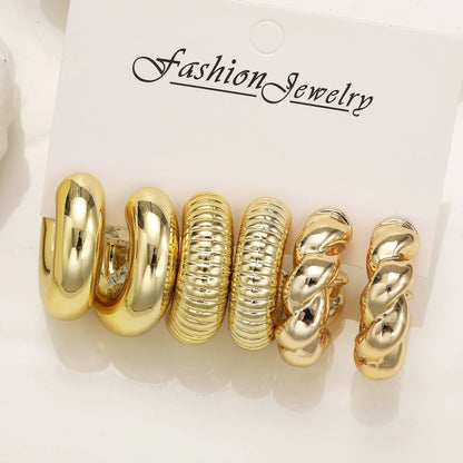 6pcs Chunky Gold Plated Waterdrop Hoop Earring Set For Women