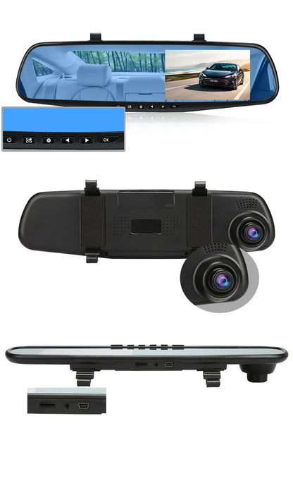 Dashcam 4.3 Inch Mirror FHD 1080P Camera Dual Lens