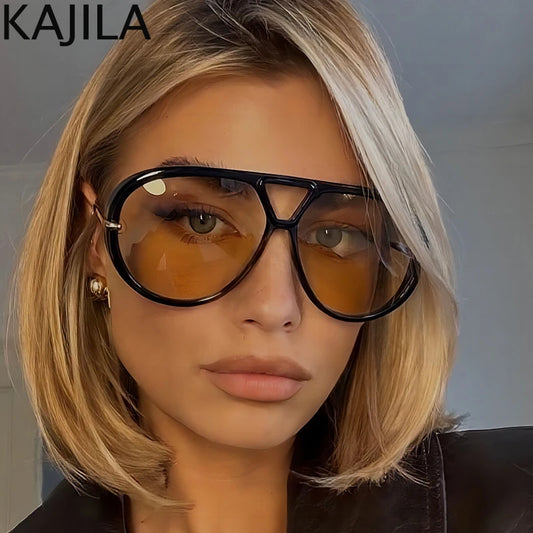 Oversized Pilot Oval Punk Sunglasses Women Big Frame 2025 Luxury Vintage Double Beam Sun Glasses For Lady Outdoor Eyewear UV400