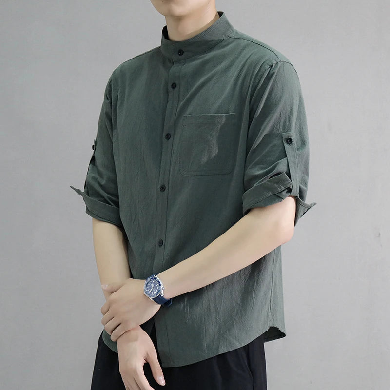 Spring and Summer Stand Collar Short-sleeved Shirt