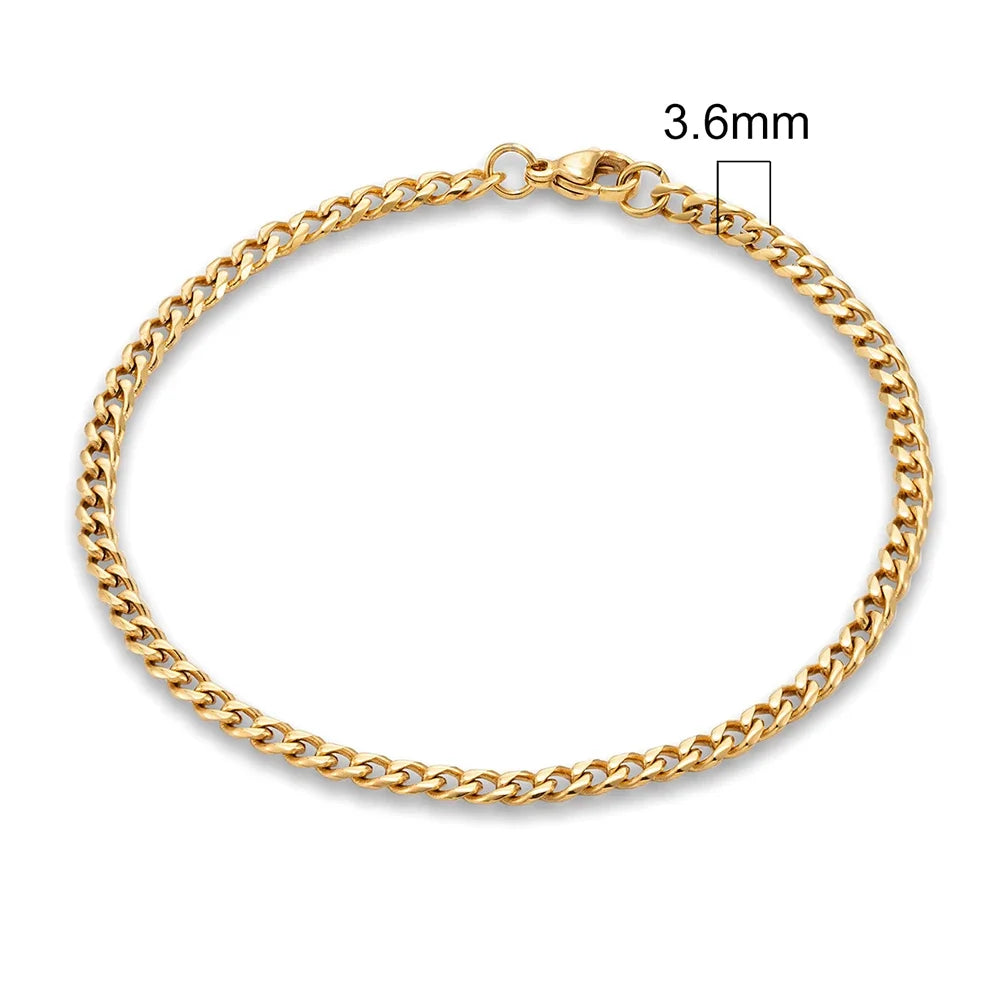 3-11mm Locomotive Men Punk Rock Stainless Steel Curb Cuban Link Chain Silver Color Bracelet For Women Biker Jewelry