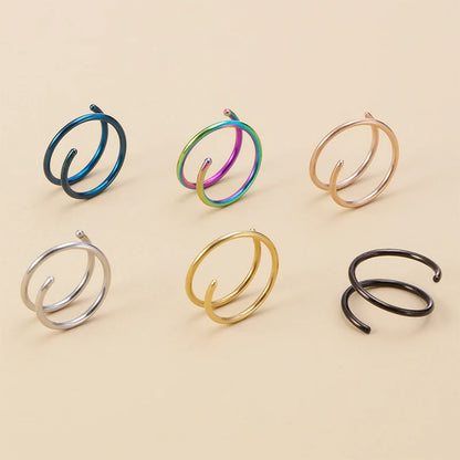 1cs Stainless Steel Double Nose Ring Spiral Nose