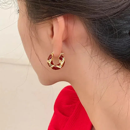 Enamel Color Metal Texture Small Hoop Earrings for Women