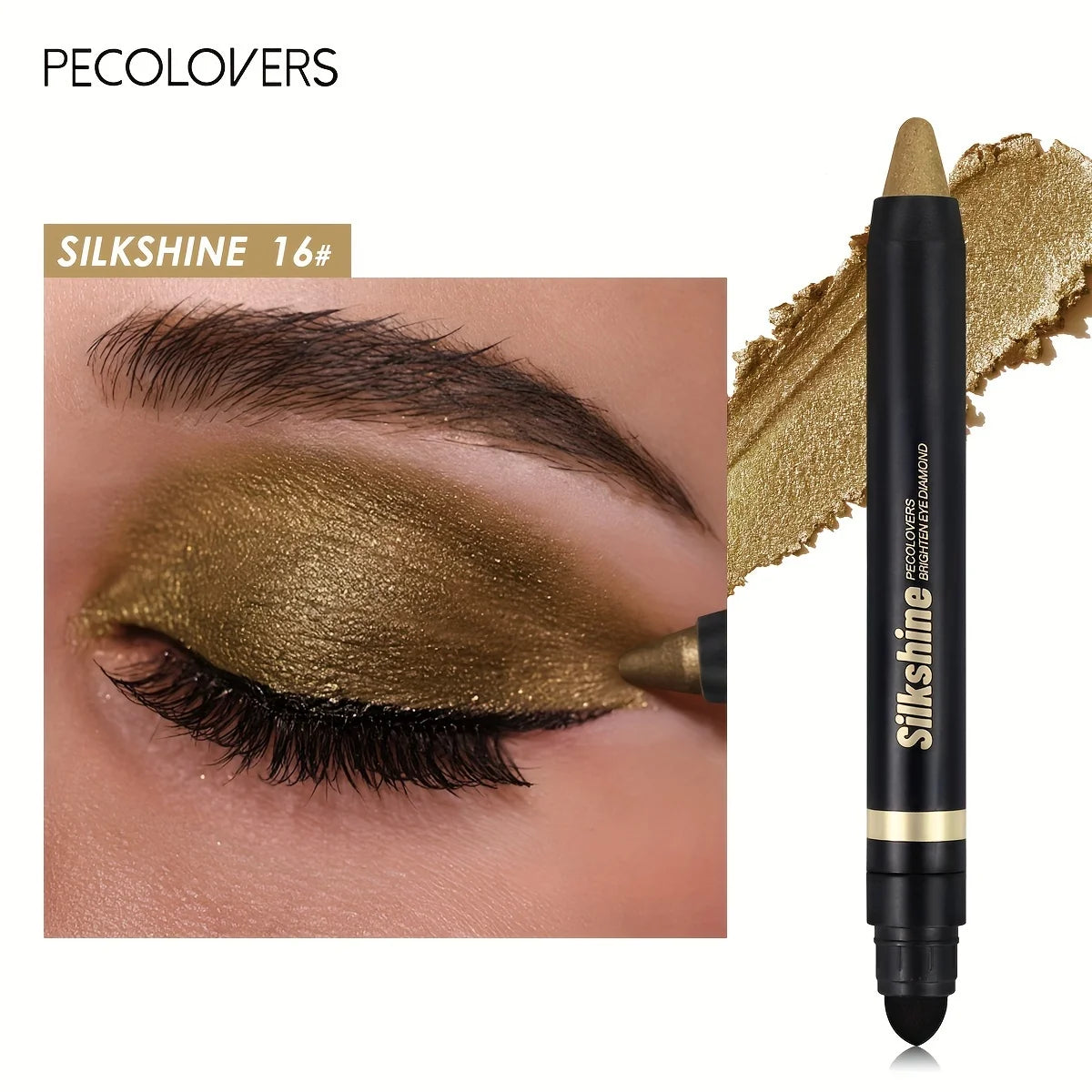 PECOLOVERS Champagne Brown Metallic Eyeshadow Stick - Waterproof, Long-Lasting Glitter Highlighter & Brightening Pencil Crayon