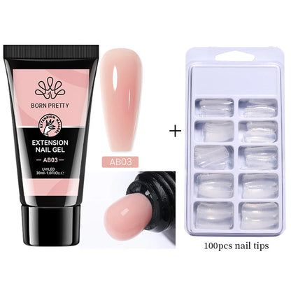 BORN PRETTY 30ml Glitter Acrylic Gel Finger Extension Nail Polish Silver Pink Extension Gel Polish Soak Off Nail Slip Solution