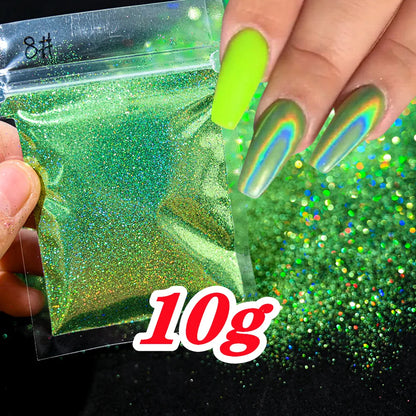 Laser Holographic Rainbow Nail Glitter 0.2MM Sparkly Nails Glitter Powder 10G/5G Dazzling Glitter Dust DIY Nail Art Decoration