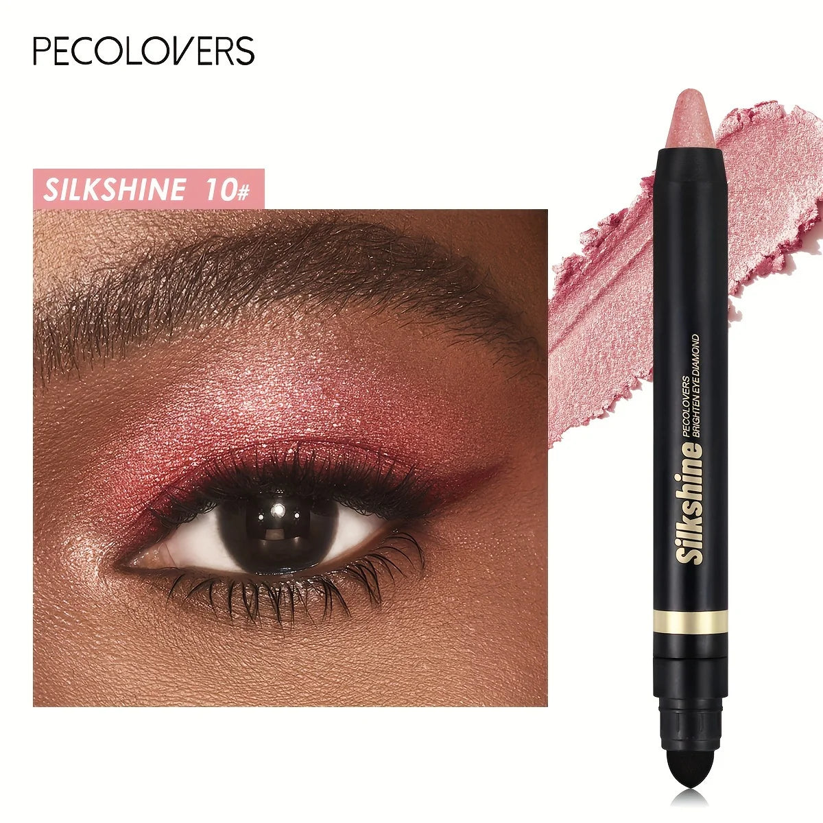 PECOLOVERS Champagne Brown Metallic Eyeshadow Stick - Waterproof, Long-Lasting Glitter Highlighter & Brightening Pencil Crayon
