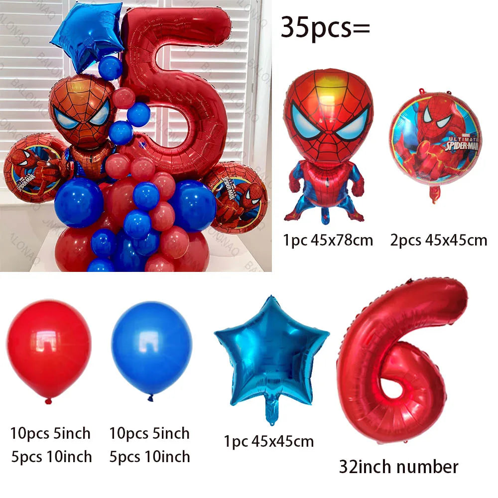 35pcs Spiderman Party Balloons Blue Red Latex Ballon Kids Boy Super Hero Theme