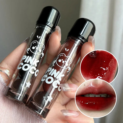 PINKCOCO Bear Doodle Mirror Lip Glaze — Long-Lasting Shiny Lip Gloss