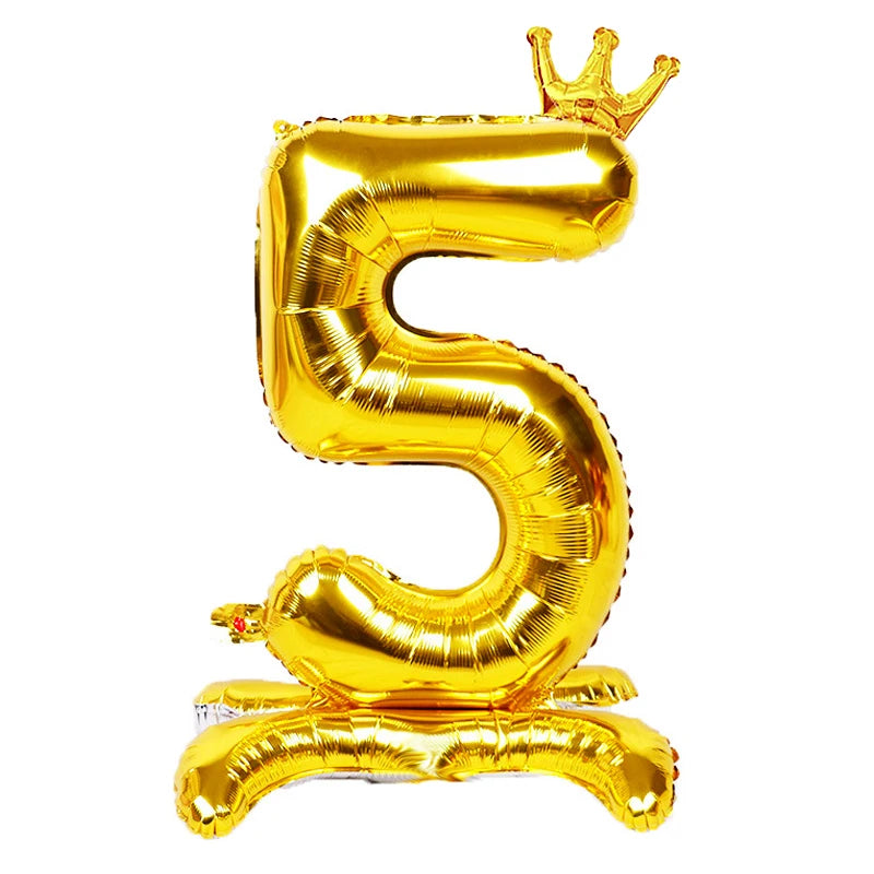 32 Inch Gold Number Stand Foil Balloons with Crown Digital Figures Globos 0-9 Birthday Party