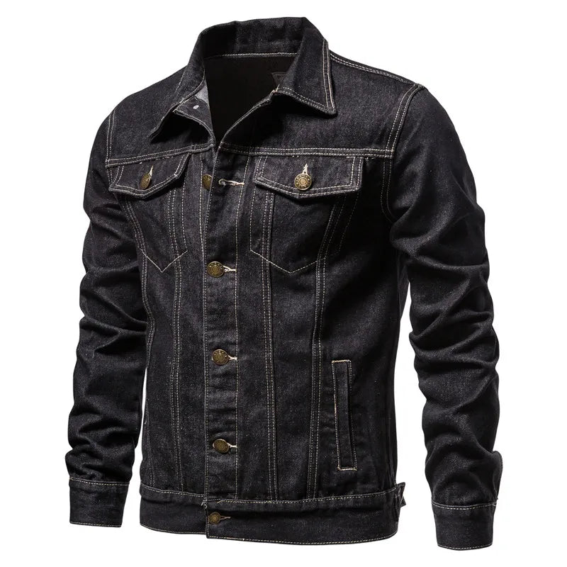 2025 Autumn Men Solid Denim Jackets Fashion Motorcycle Vintage Jeans