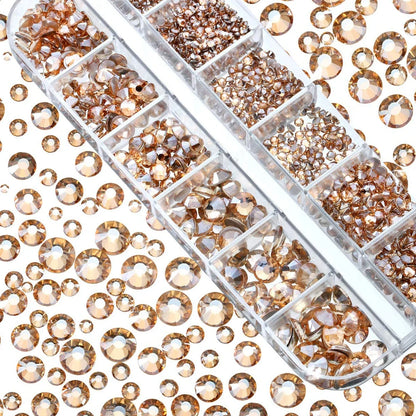 12Grids SS6-SS30 Mixed Nail Rhinestones Shiny Clear/Gold/Pink/Blue Diamond Flat-back Nail Gems Glass Stones Nails Decoration
