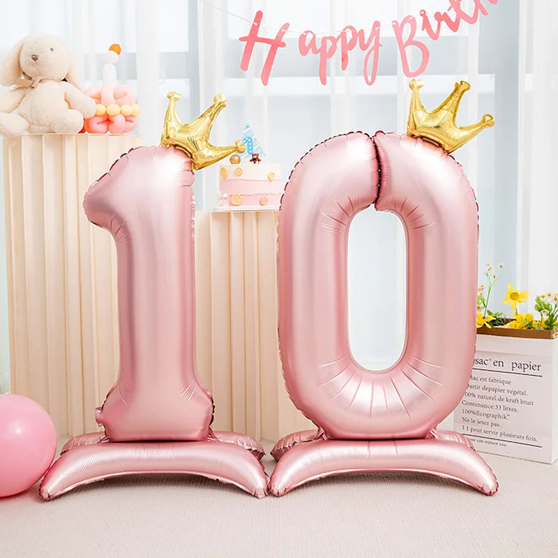 42inch Crown Decor Pink Aluminum Foil Digital Balloon Number Balloon For Birthday Party