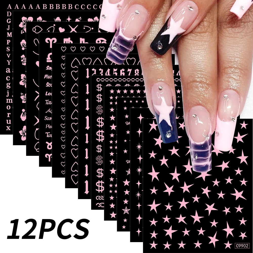 12sheet Cartoon Stitch Angel Nail Stickers Set Multiple Action Kawaii Stitch Nail Art Decals Adhesive Kids Manicure Decorations