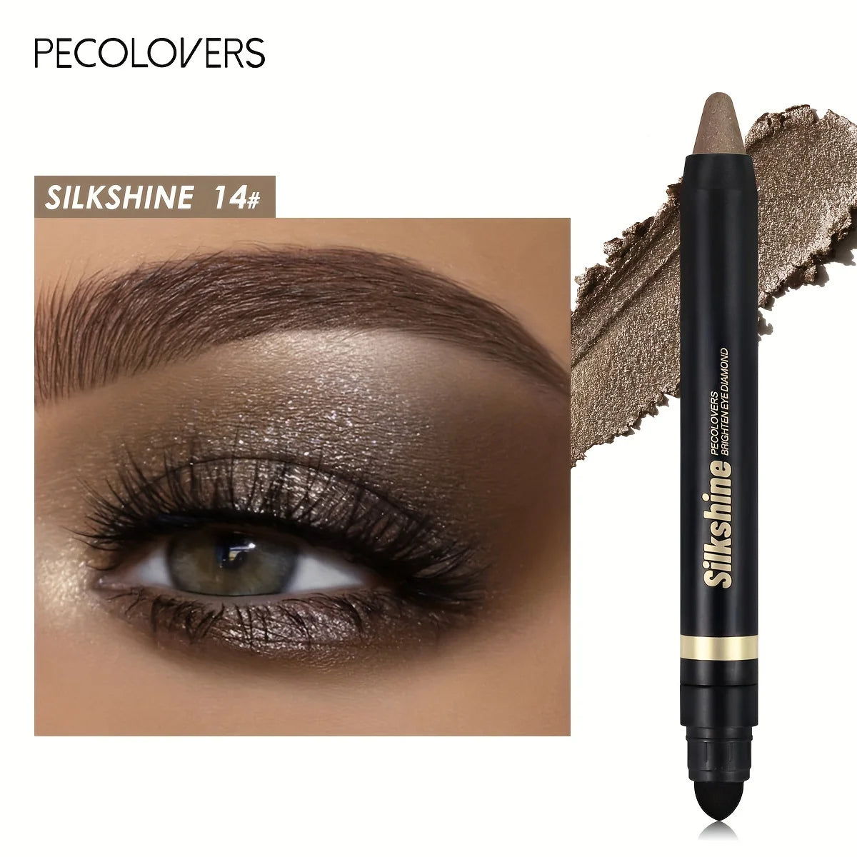 PECOLOVERS Champagne Brown Metallic Eyeshadow Stick - Waterproof, Long-Lasting Glitter Highlighter & Brightening Pencil Crayon