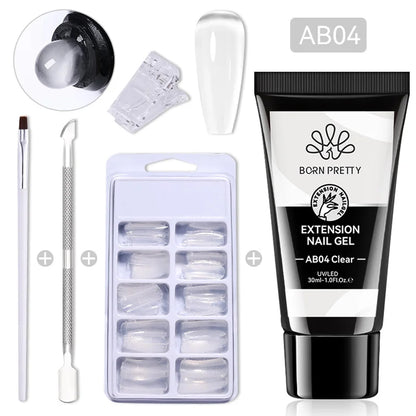 BORN PRETTY 30ml Glitter Acrylic Gel Finger Extension Nail Polish Silver Pink Extension Gel Polish Soak Off Nail Slip Solution