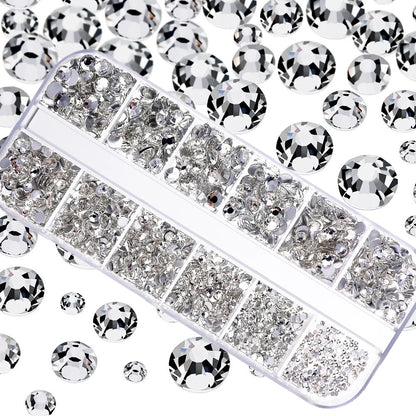 12Grids SS6-SS30 Mixed Nail Rhinestones Shiny Clear/Gold/Pink/Blue Diamond Flat-back Nail Gems Glass Stones Nails Decoration