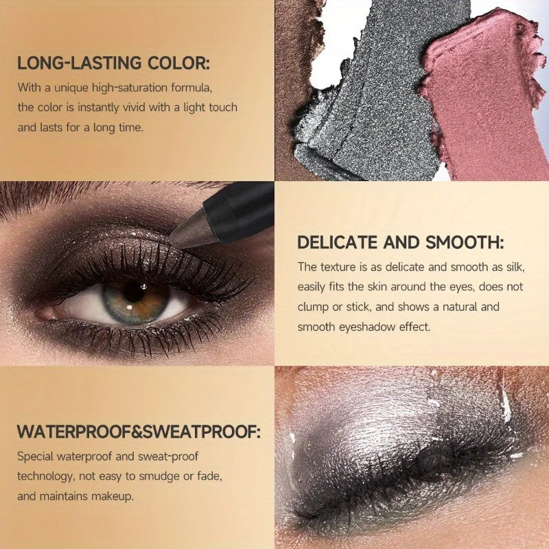 PECOLOVERS Champagne Brown Metallic Eyeshadow Stick - Waterproof, Long-Lasting Glitter Highlighter & Brightening Pencil Crayon
