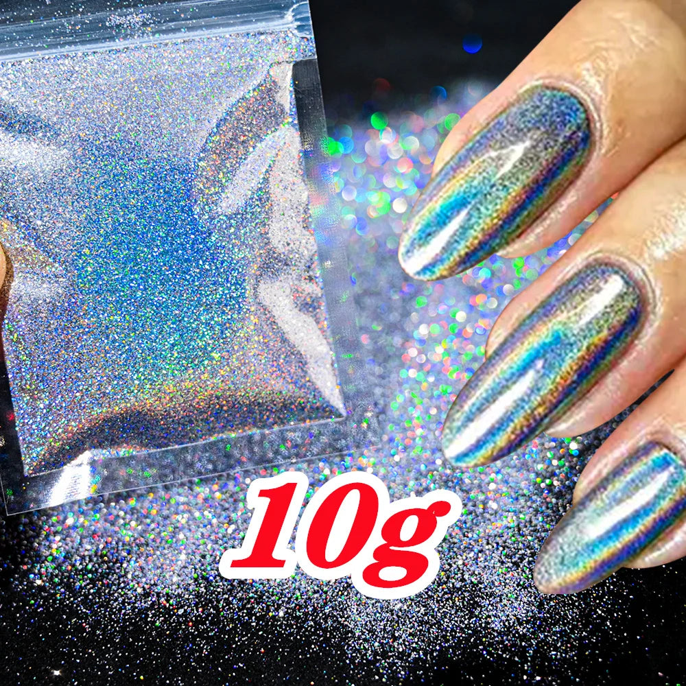 Laser Holographic Rainbow Nail Glitter 0.2MM Sparkly Nails Glitter Powder 10G/5G Dazzling Glitter Dust DIY Nail Art Decoration