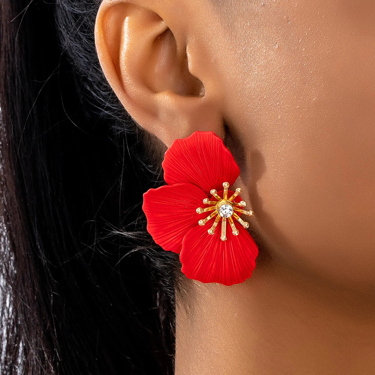 Luxury Rhinestone Lacquered Flower Earrings