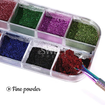 12Grids Mirror Chrome Nail Glitter Powders Metal Effect Silver Gold Pink Chrome Nail Pigment DIY Gel Polish Manicure Decoration