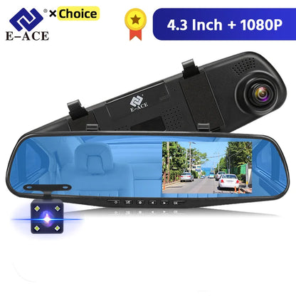 Dashcam 4.3 Inch Mirror FHD 1080P Camera Dual Lens