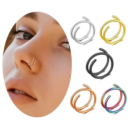 1cs Stainless Steel Double Nose Ring Spiral Nose