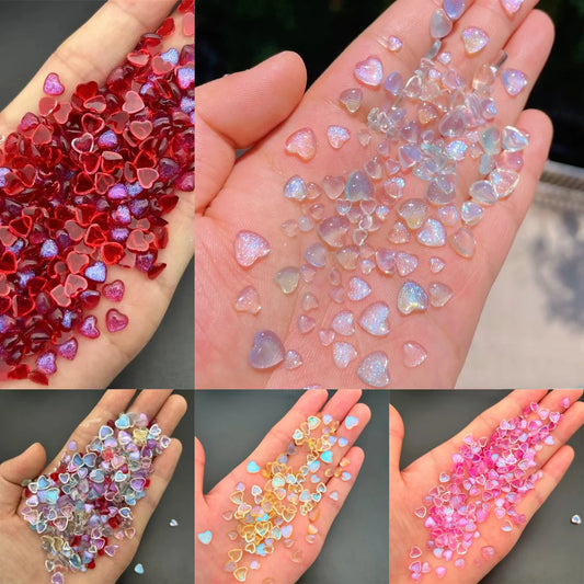 50pcs Japanese Kawaii Heart Accessories Resin Nail Art Charms Cartoon Love Nail Decorations Mixed Sizes Manicure Rhinestones DIY