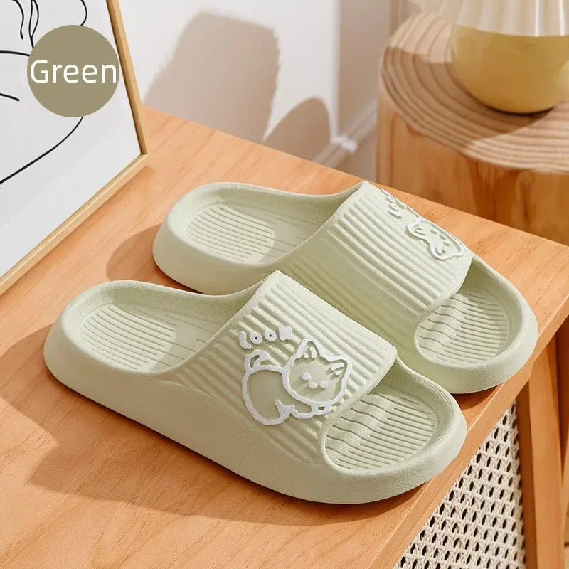 Summer Women Slippers Bath Thick Platform Non-Slip Home Cat Cartoon Flip Flops Beach Sandals Ladies Slides Indoor Outdoor