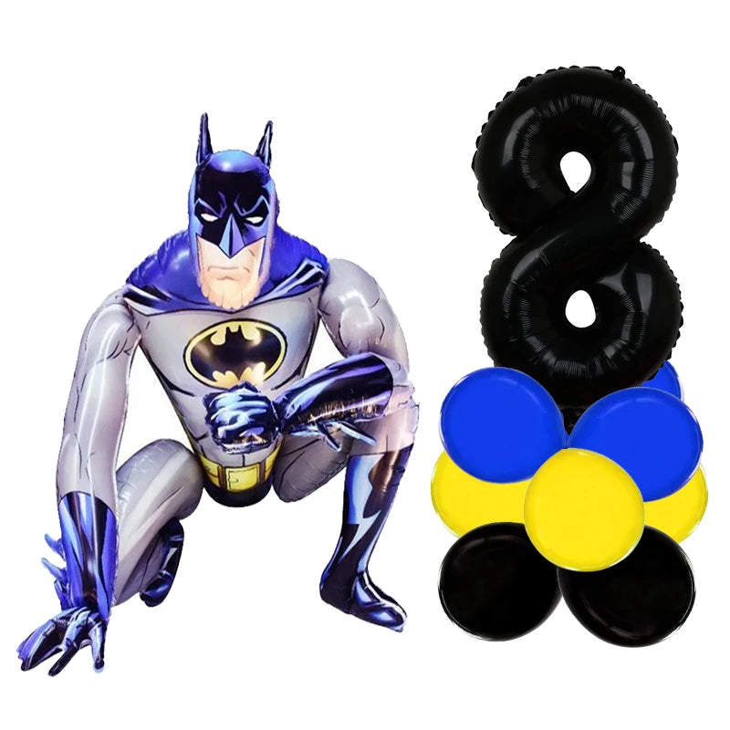 3D Batman Number Aluminum Foil Balloons Set Batman Spiderman Birthday Party Deco