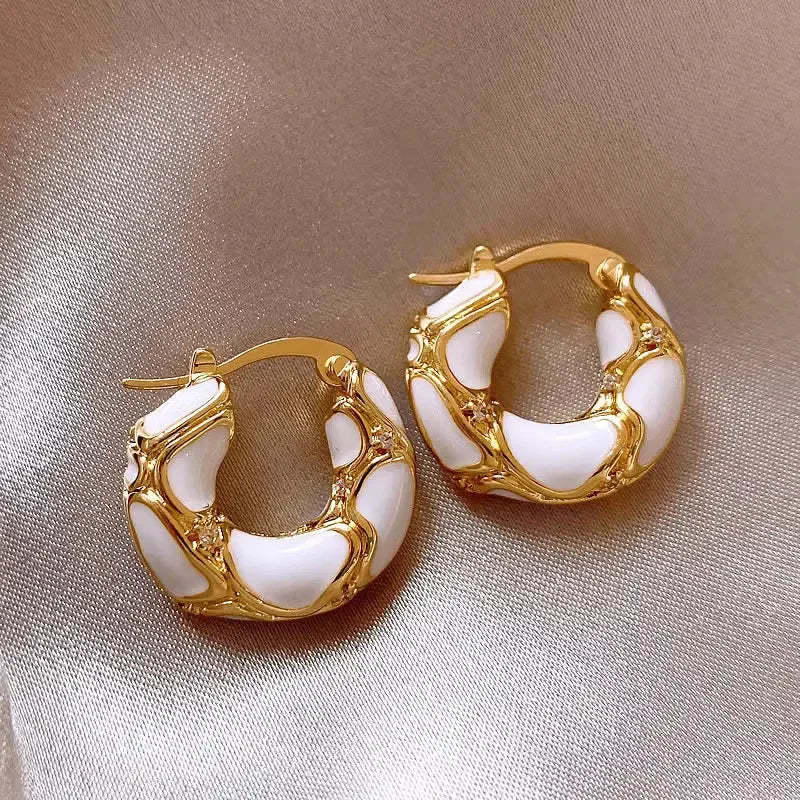 Enamel Color Metal Texture Small Hoop Earrings for Women