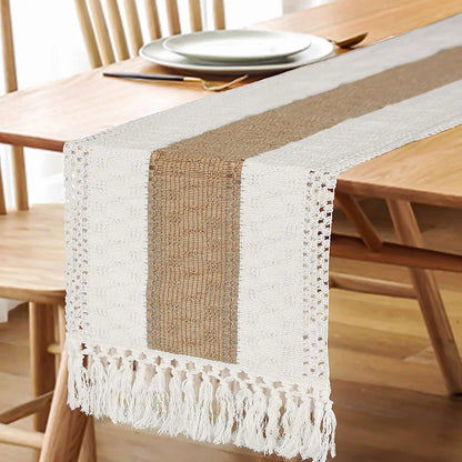 Table Runner for Summer Home Decor with Tassels 72 Inches Long Farmhouse Rustic Table