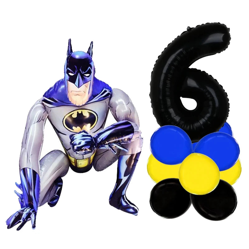 3D Batman Number Aluminum Foil Balloons Set Batman Spiderman Birthday Party Deco