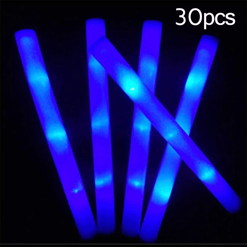 15/30Pcs LED Glow Sticks Bulk Colorful RGB Glow Foam Stick Cheer Tube Dark Light