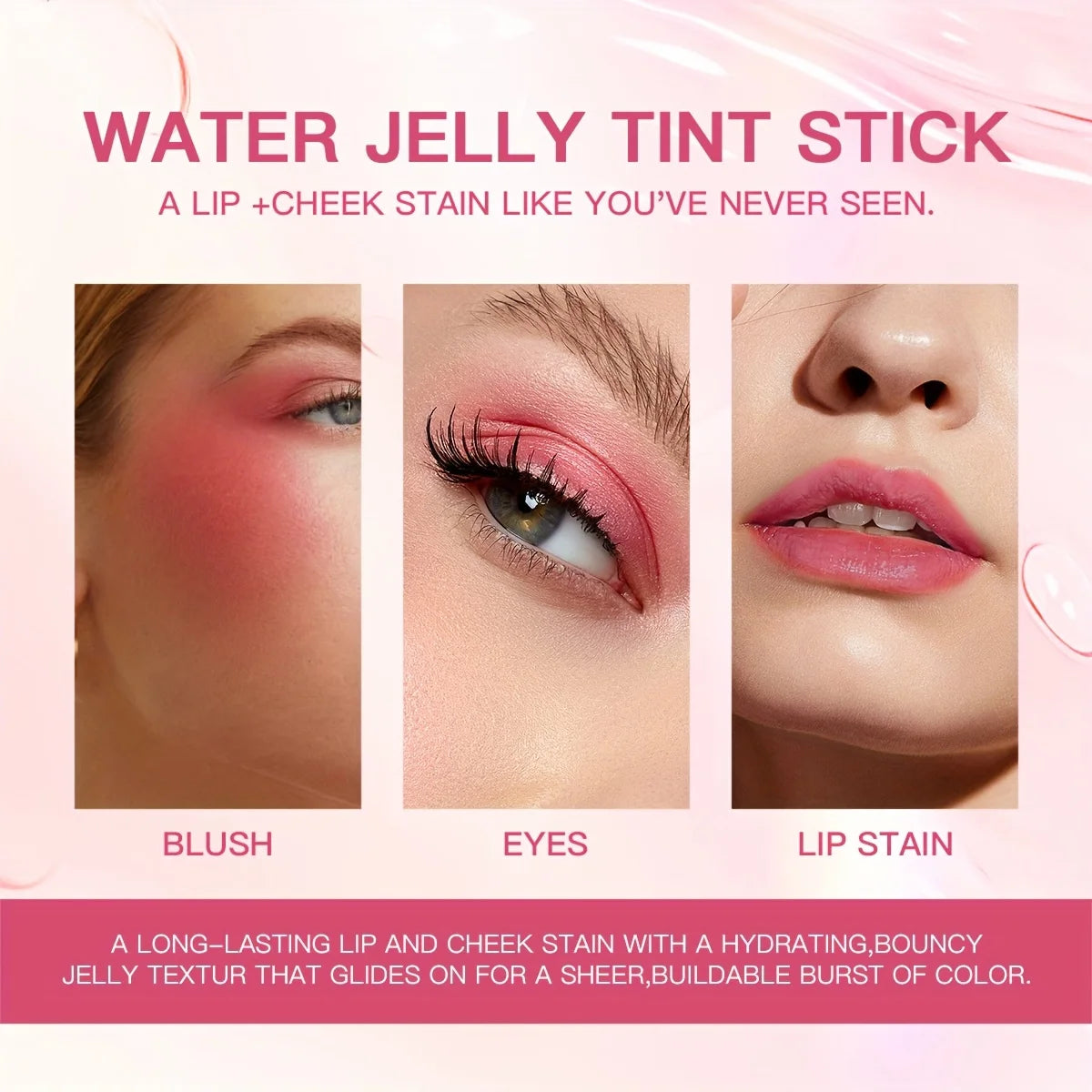 4 Colors Jelly Blush Stick Lip Balm Eyeshadow 3-in-1 Multi-Use Matte Blush Moisturize Brighten Lip Gloss