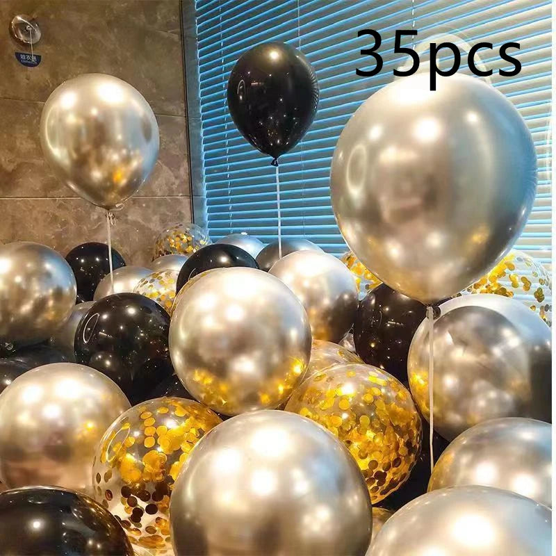 16pcs Black Metallic Sequin Balloons for Birthday Wedding Graduation Party